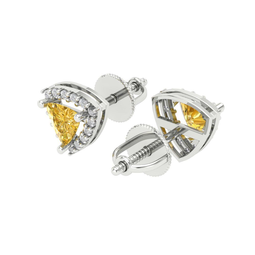 1.021 ctw Citrine Studs Earrings | 5mm  Triangle Cut White Gold Screw back | November Birthstone