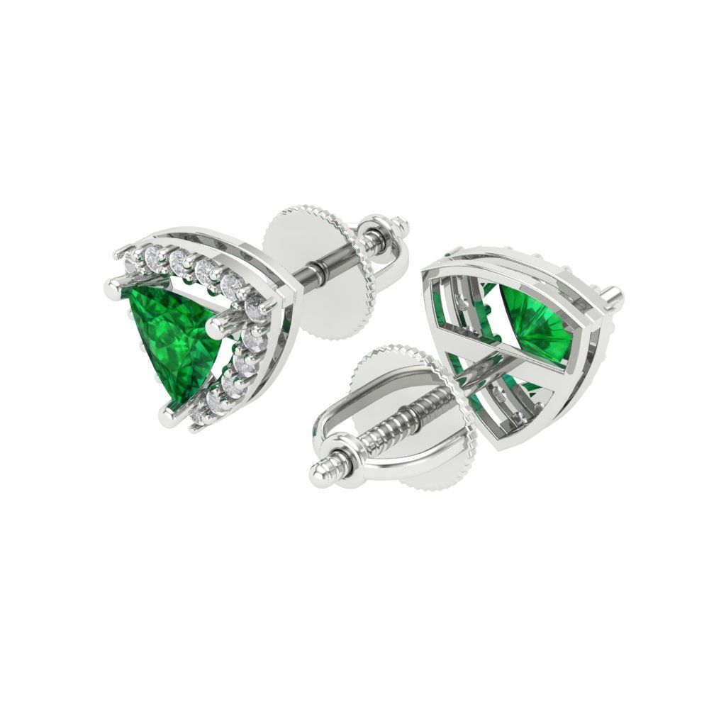 1.021 ctw Emerald Studs Earrings | 5mm  Triangle Cut White Gold Screw back | May Birthstone
