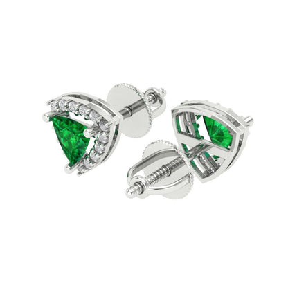 1.021 ctw Emerald Studs Earrings | 5mm  Triangle Cut White Gold Screw back | May Birthstone