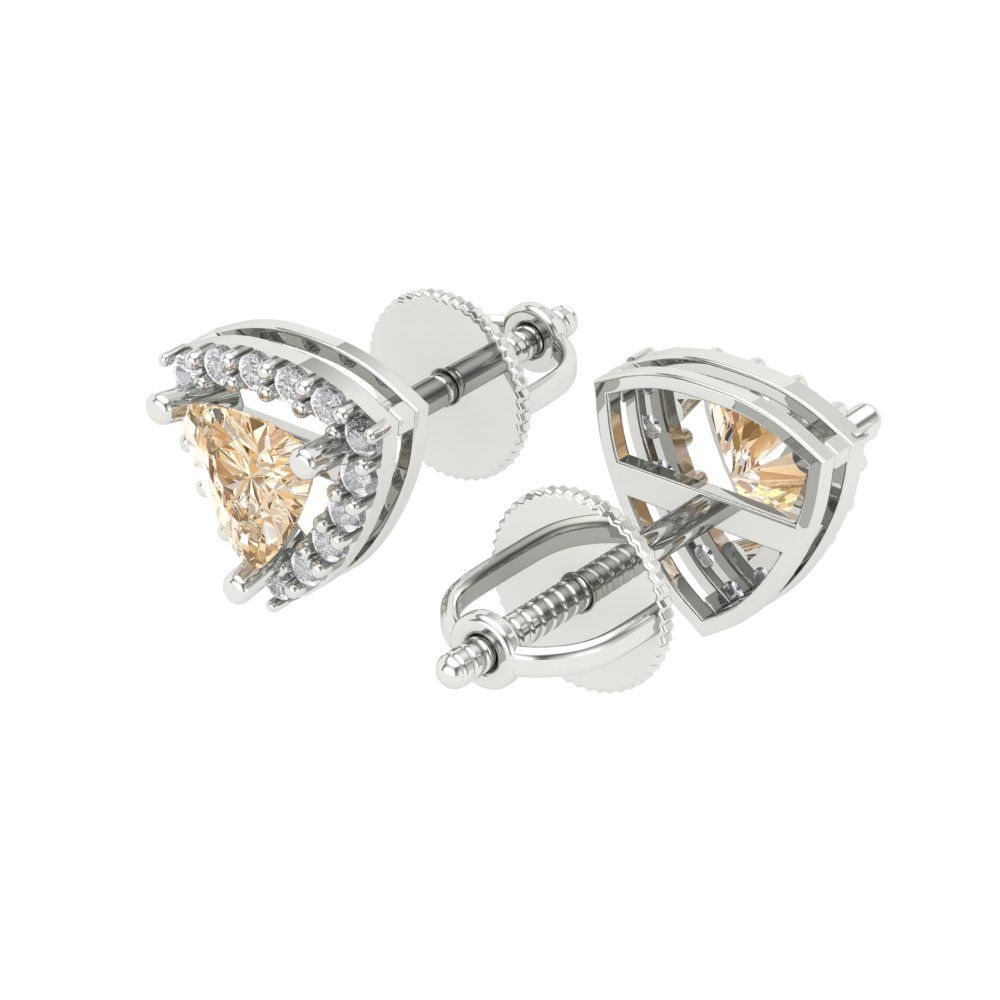 1.021 ctw Morganite Studs Earrings | 5mm  Triangle Cut White Gold Screw back | February Birthstone