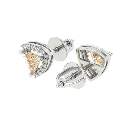 1.021 ctw Morganite Studs Earrings | 5mm  Triangle Cut White Gold Screw back | February Birthstone
