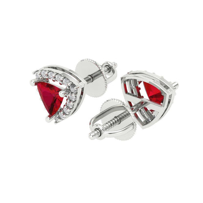 1.021 ctw Pink Tourmaline Studs Earrings | 5mm  Triangle Cut White Gold Screw back | April Birthstone
