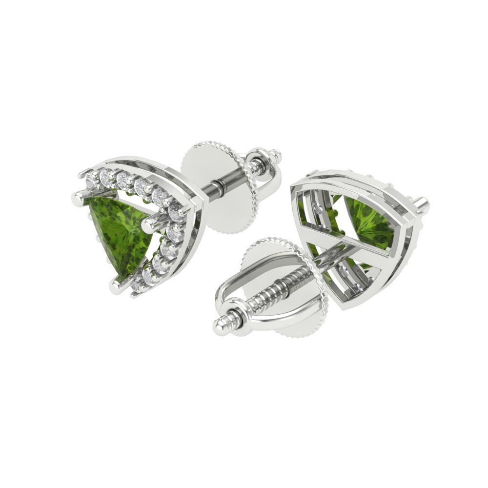 1.021 ctw Peridot Studs Earrings | 5mm  Triangle Cut White Gold Screw back | August Birthstone