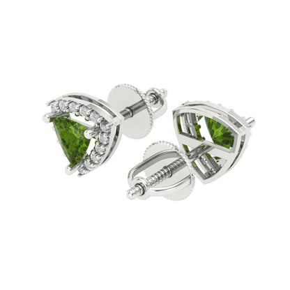 1.021 ctw Peridot Studs Earrings | 5mm  Triangle Cut White Gold Screw back | August Birthstone
