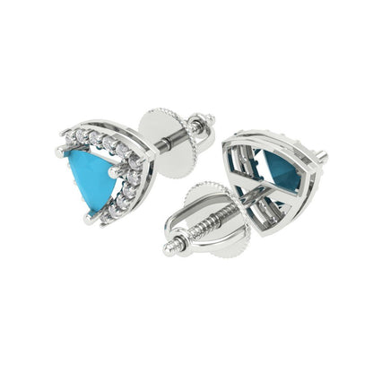 1.021 ctw Turquoise Studs Earrings | 5mm  Triangle Cut White Gold Screw back | December Birthstone