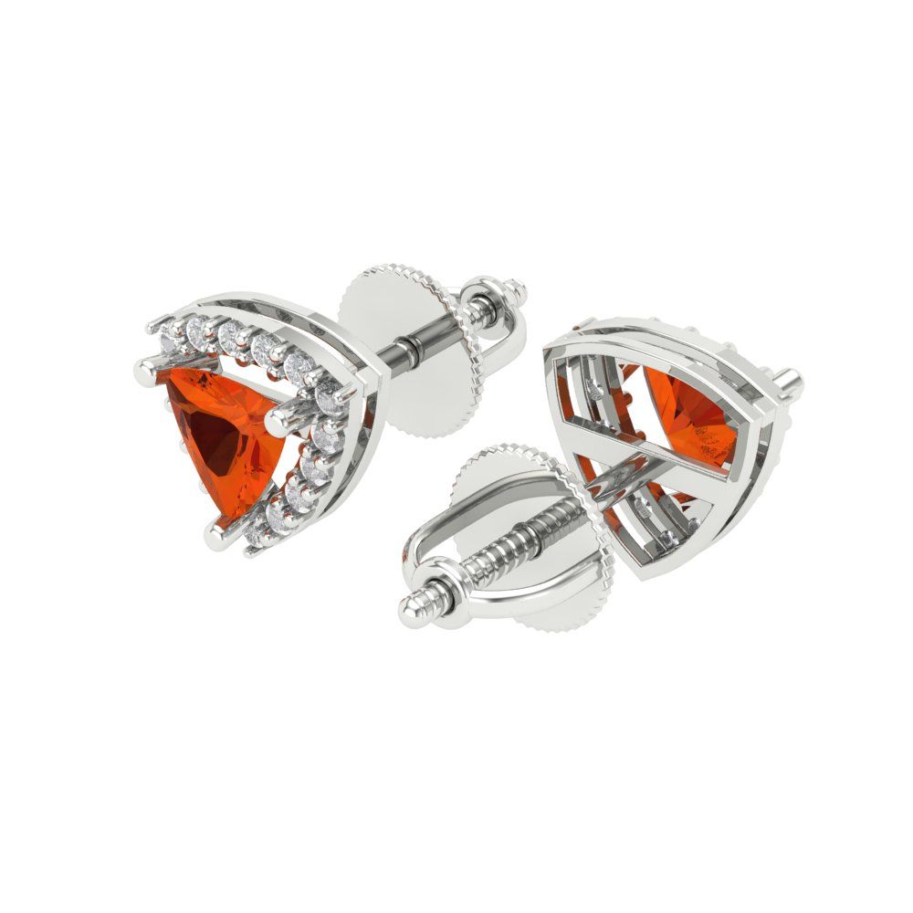 1.021 ctw Red Zirconia Studs Earrings | 5mm  Triangle Cut White Gold Screw back | April Birthstone
