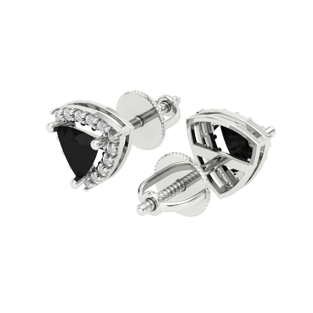 1.021 ctw Onyx Studs Earrings | 5mm  Triangle Cut White Gold Screw back | July Birthstone
