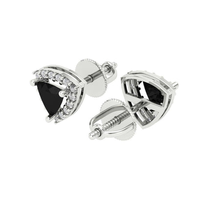 1.021 ctw Onyx Studs Earrings | 5mm  Triangle Cut White Gold Screw back | July Birthstone