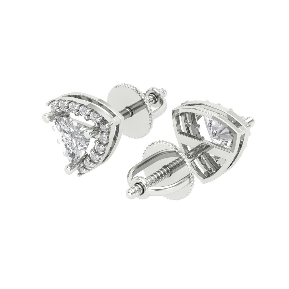 1.021 ctw Moissanite Studs Earrings | 5mm  Triangle Cut White Gold Screw back | April Birthstone