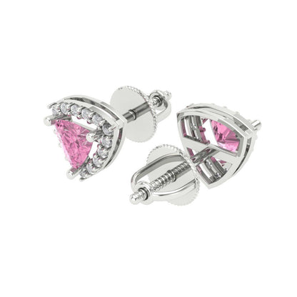 1.021 ctw Pink Zirconia Studs Earrings | 5mm  Triangle Cut White Gold Screw back | April Birthstone