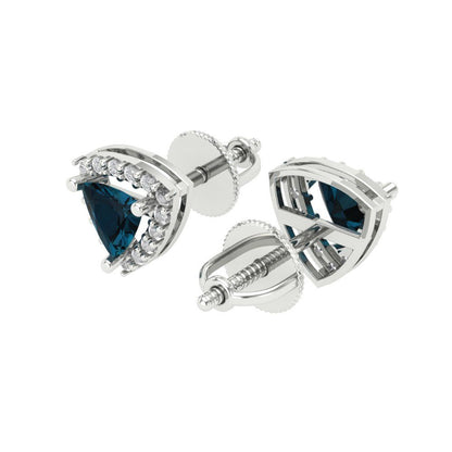 1.021 ctw London Blue Topaz Studs Earrings | 5mm  Triangle Cut White Gold Screw back | December Birthstone