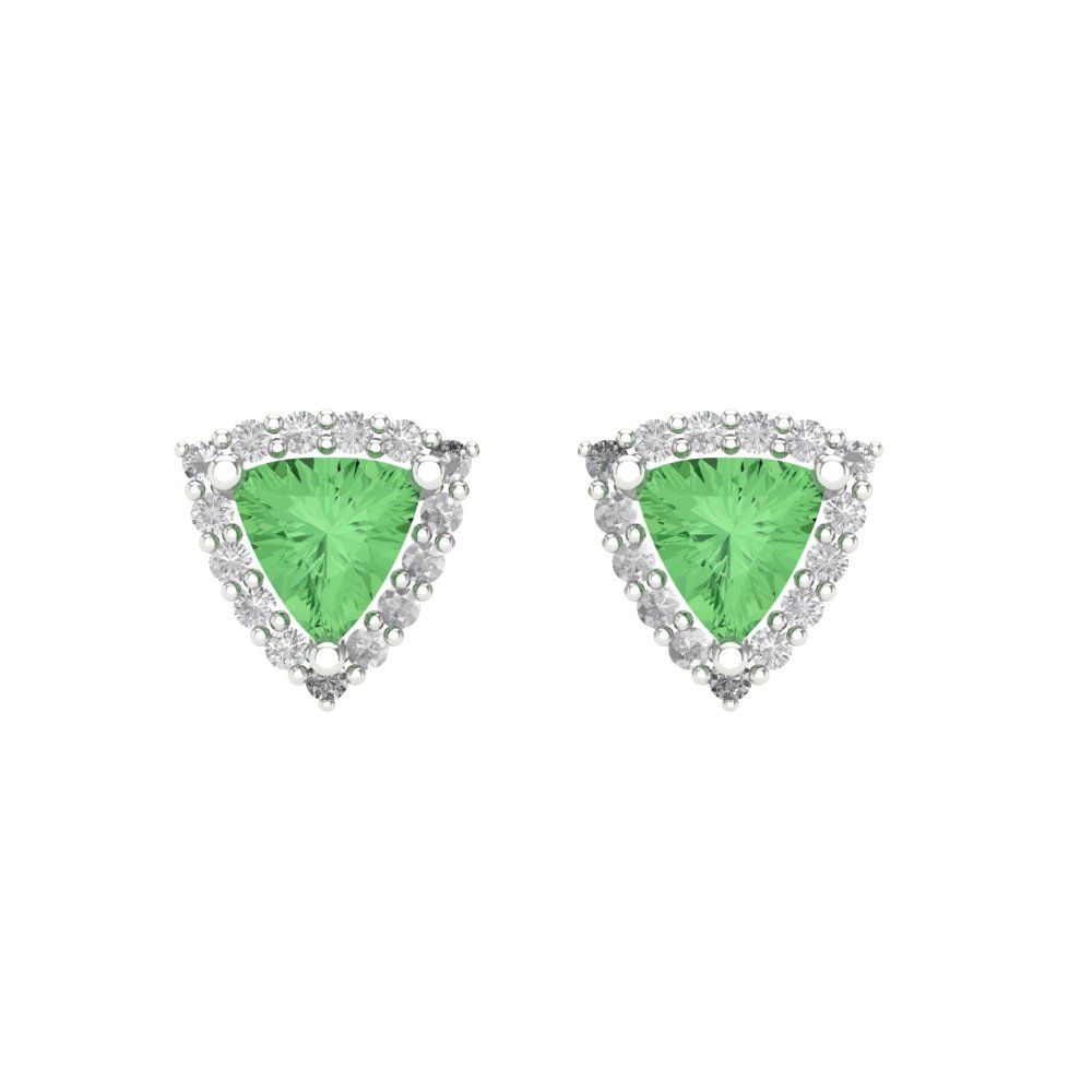 1.021 ctw Green Zirconia Studs Earrings | 5mm  Triangle Cut White Gold Screw back | April Birthstone