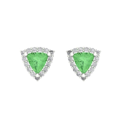 1.021 ctw Green Zirconia Studs Earrings | 5mm  Triangle Cut White Gold Screw back | April Birthstone