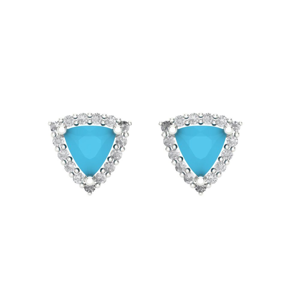 1.021 ctw Turquoise Studs Earrings | 5mm  Triangle Cut White Gold Screw back | December Birthstone