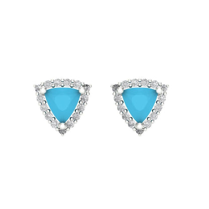 1.021 ctw Turquoise Studs Earrings | 5mm  Triangle Cut White Gold Screw back | December Birthstone