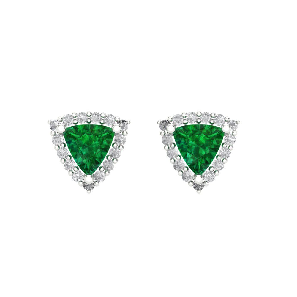 1.021 ctw Emerald Studs Earrings | 5mm  Triangle Cut White Gold Screw back | May Birthstone