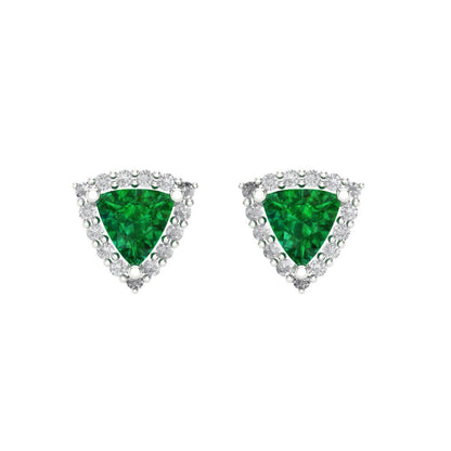 1.021 ctw Emerald Studs Earrings | 5mm  Triangle Cut White Gold Screw back | May Birthstone