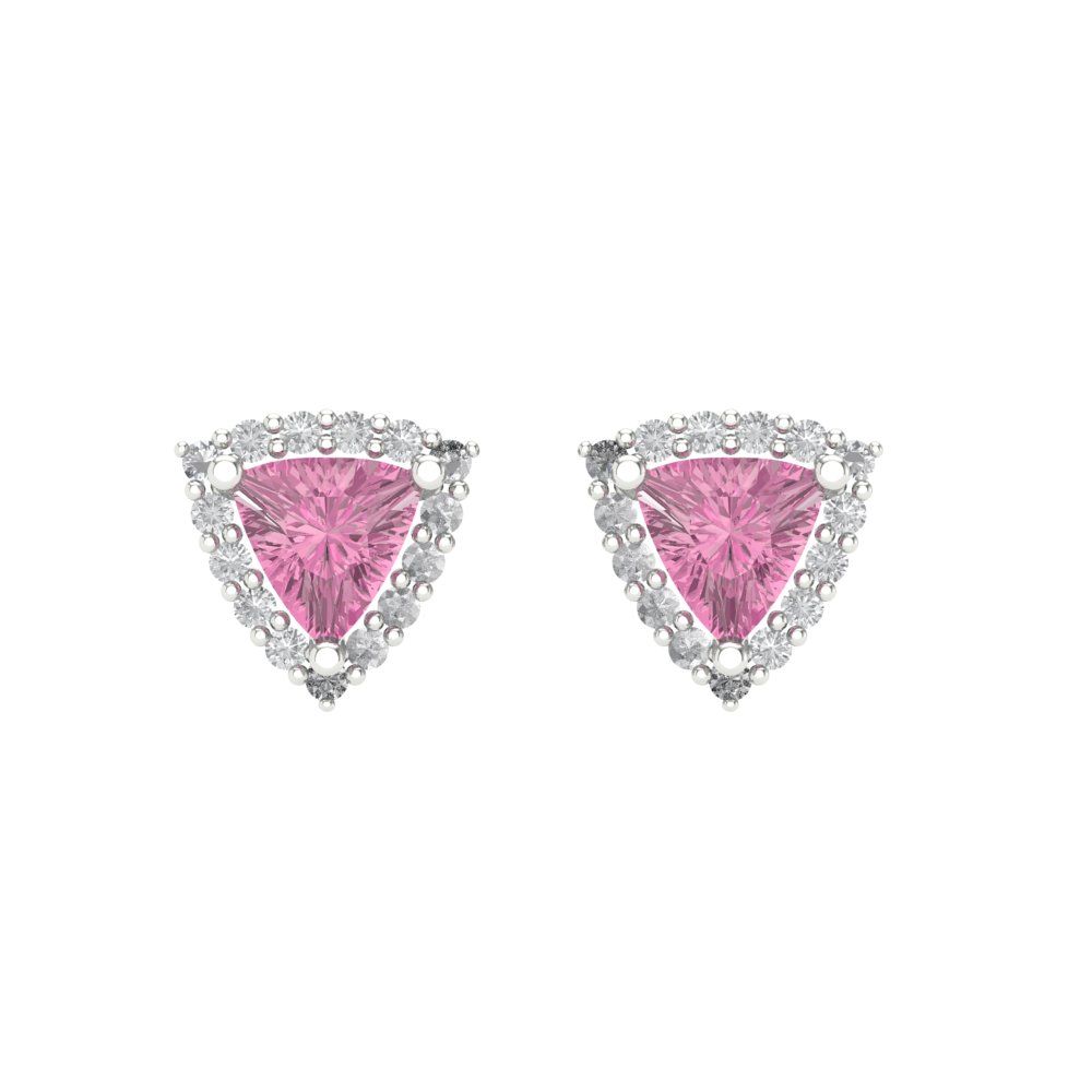 1.021 ctw Pink Zirconia Studs Earrings | 5mm  Triangle Cut White Gold Screw back | April Birthstone