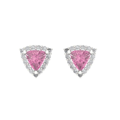 1.021 ctw Pink Zirconia Studs Earrings | 5mm  Triangle Cut White Gold Screw back | April Birthstone