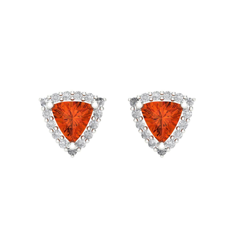 1.021 ctw Red Zirconia Studs Earrings | 5mm  Triangle Cut White Gold Screw back | April Birthstone