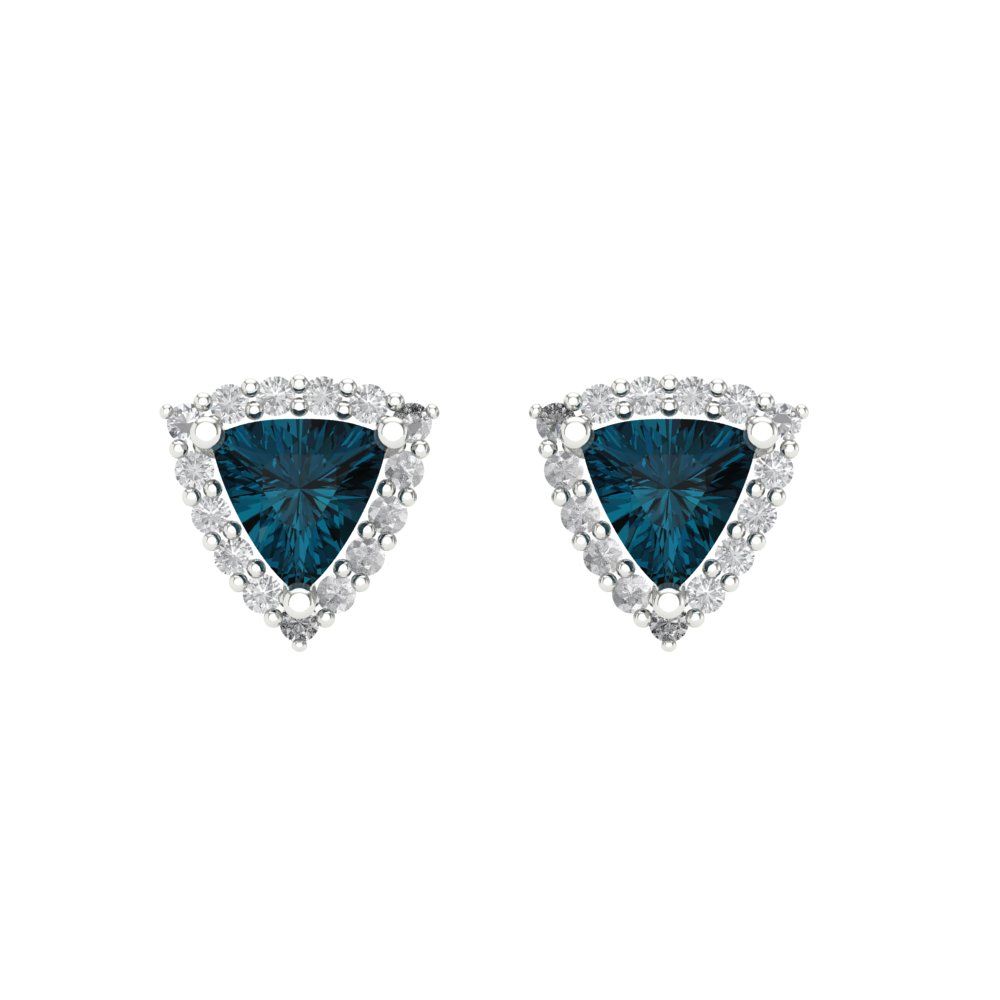 1.021 ctw London Blue Topaz Studs Earrings | 5mm  Triangle Cut White Gold Screw back | December Birthstone