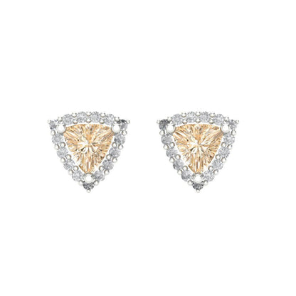 1.021 ctw Morganite Studs Earrings | 5mm  Triangle Cut White Gold Screw back | February Birthstone