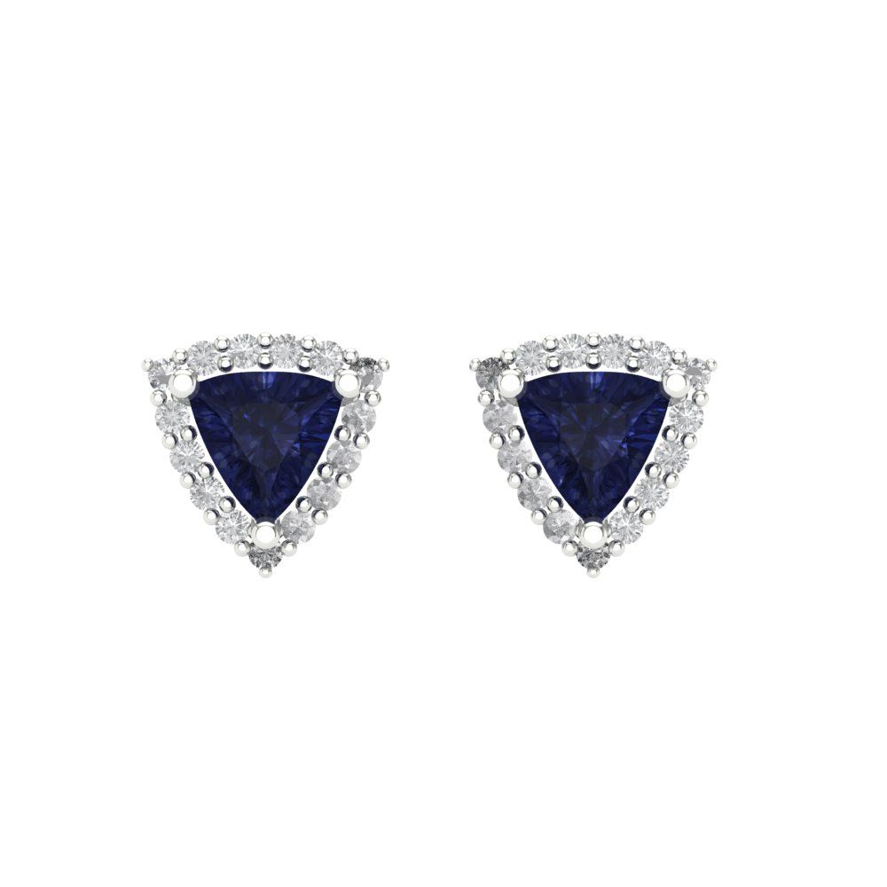 1.021 ctw Blue Sapphire Studs Earrings | 5mm  Triangle Cut White Gold Screw back | September Birthstone