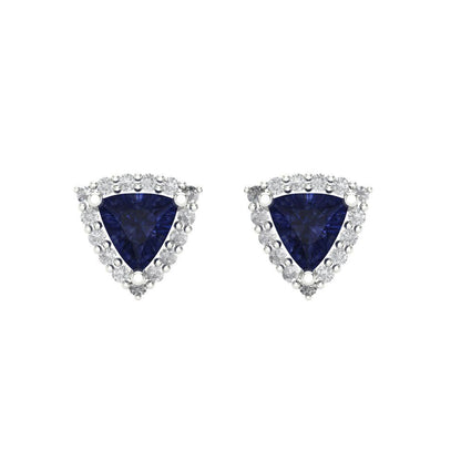 1.021 ctw Blue Sapphire Studs Earrings | 5mm  Triangle Cut White Gold Screw back | September Birthstone