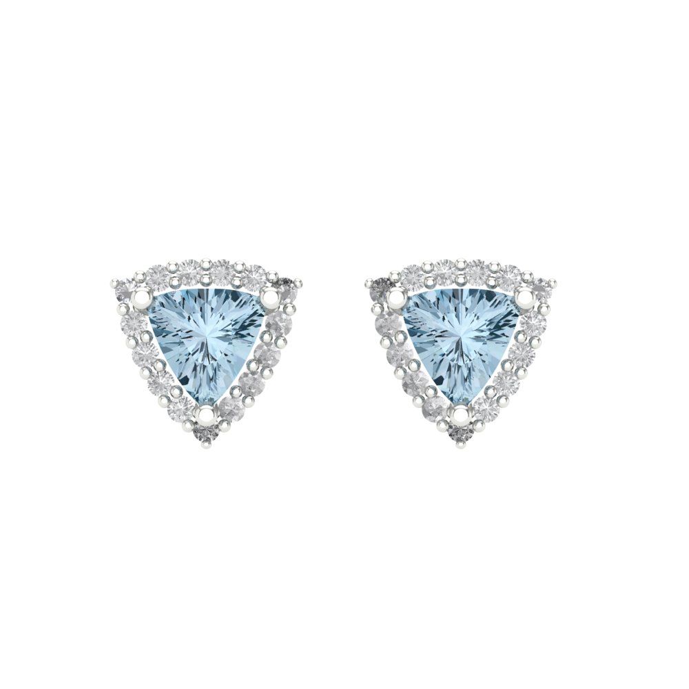 1.021 ctw Aquamarine Studs Earrings | 5mm  Triangle Cut White Gold Screw back | March Birthstone