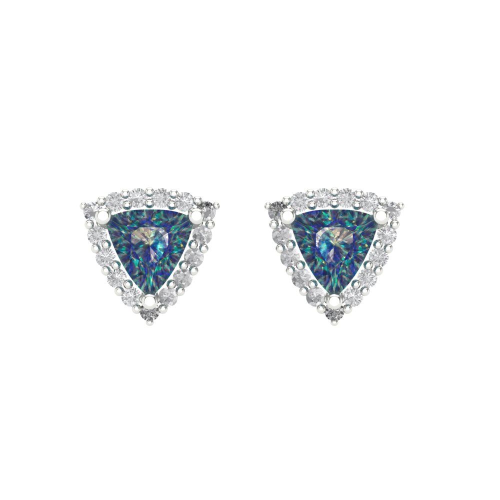 1.021 ctw Blue Moissanite Studs Earrings | 5mm  Triangle Cut White Gold Screw back | April Birthstone