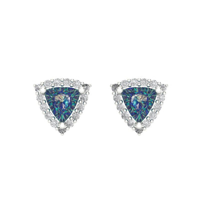 1.021 ctw Blue Moissanite Studs Earrings | 5mm  Triangle Cut White Gold Screw back | April Birthstone