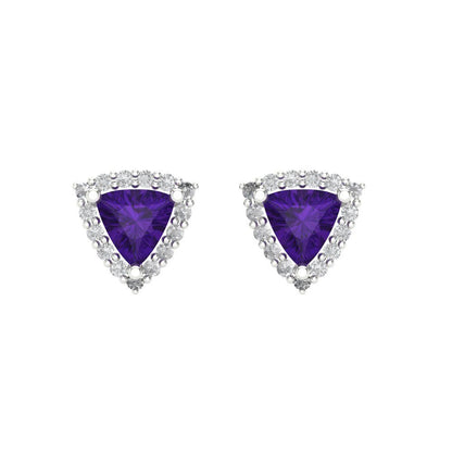 1.021 ctw Amethyst Studs Earrings | 5mm  Triangle Cut White Gold Screw back | February Birthstone