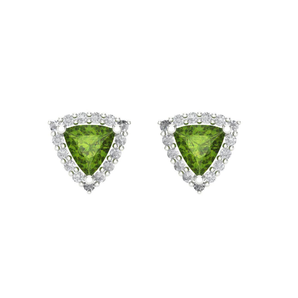 1.021 ctw Peridot Studs Earrings | 5mm  Triangle Cut White Gold Screw back | August Birthstone