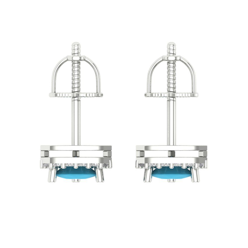 1.021 ctw Turquoise Studs Earrings | 5mm  Triangle Cut White Gold Screw back | December Birthstone