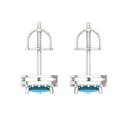 1.021 ctw Turquoise Studs Earrings | 5mm  Triangle Cut White Gold Screw back | December Birthstone