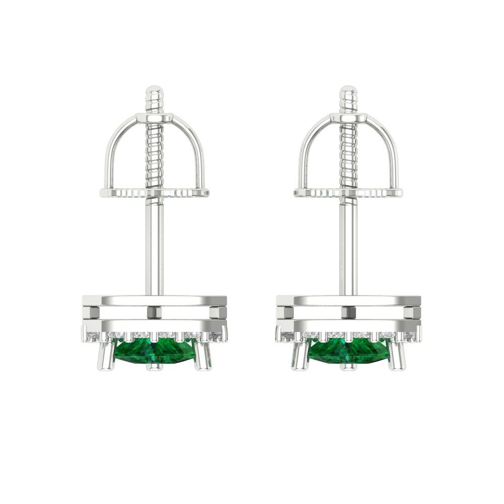 1.021 ctw Emerald Studs Earrings | 5mm  Triangle Cut White Gold Screw back | May Birthstone
