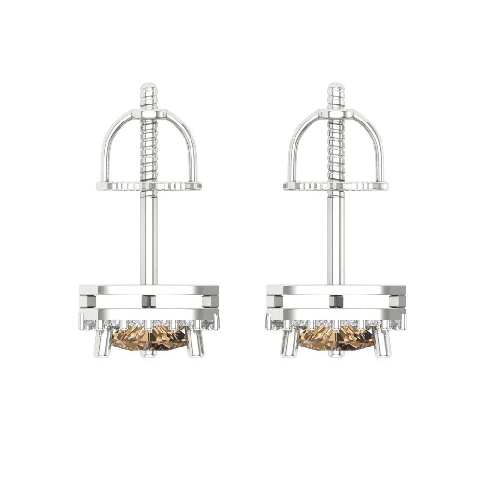 1.021 ctw Champagne Studs Earrings | 5mm  Triangle Cut White Gold Screw back | April Birthstone