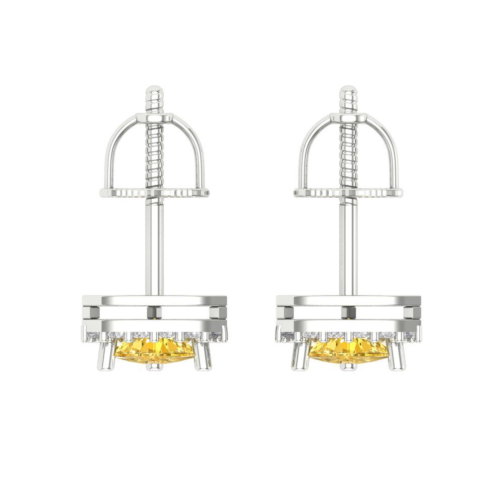 1.021 ctw Yellow Zirconia Studs Earrings | 5mm  Triangle Cut White Gold Screw back | April Birthstone