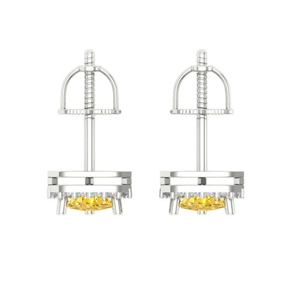 1.021 ctw Yellow Zirconia Studs Earrings | 5mm  Triangle Cut White Gold Screw back | April Birthstone