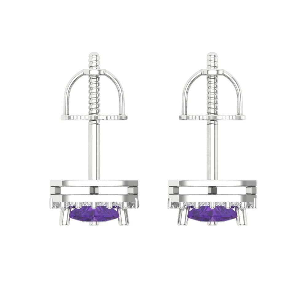 1.021 ctw Amethyst Studs Earrings | 5mm  Triangle Cut White Gold Screw back | February Birthstone