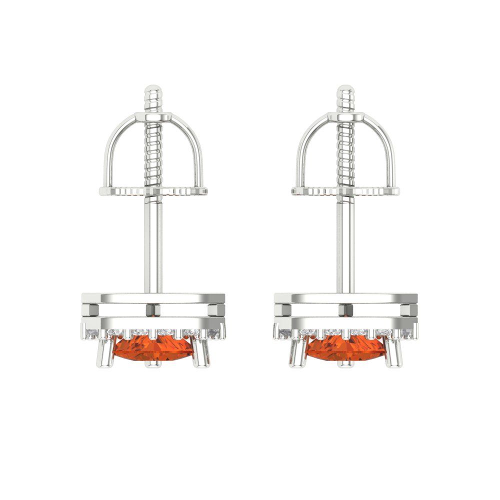 1.021 ctw Red Zirconia Studs Earrings | 5mm  Triangle Cut White Gold Screw back | April Birthstone