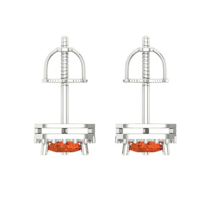 1.021 ctw Red Zirconia Studs Earrings | 5mm  Triangle Cut White Gold Screw back | April Birthstone