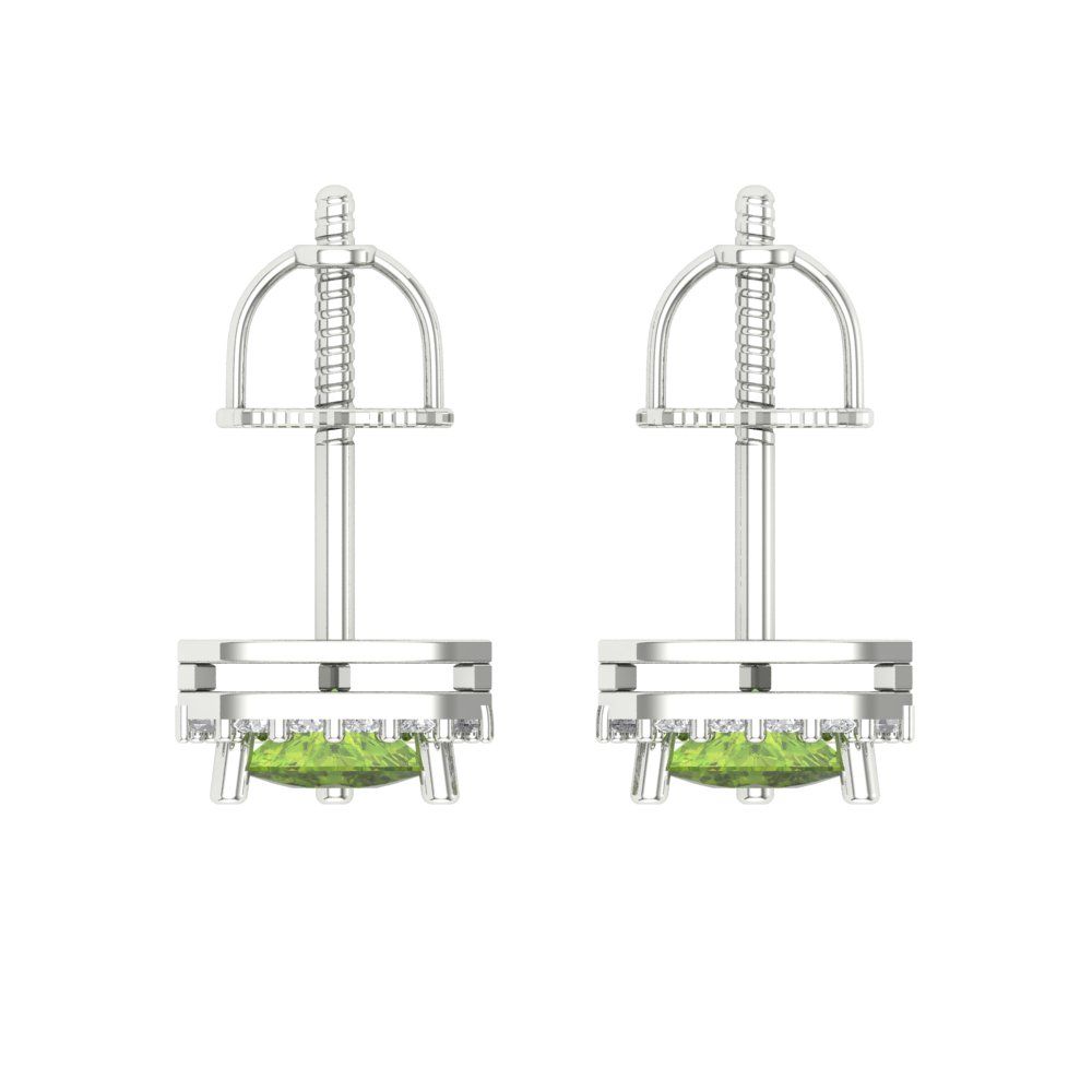 1.021 ctw Peridot Studs Earrings | 5mm  Triangle Cut White Gold Screw back | August Birthstone
