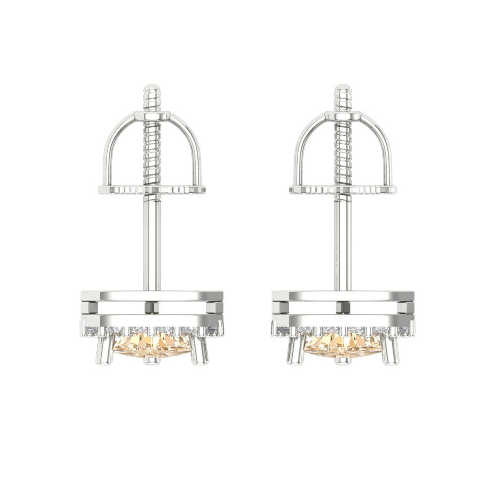 1.021 ctw Morganite Studs Earrings | 5mm  Triangle Cut White Gold Screw back | February Birthstone