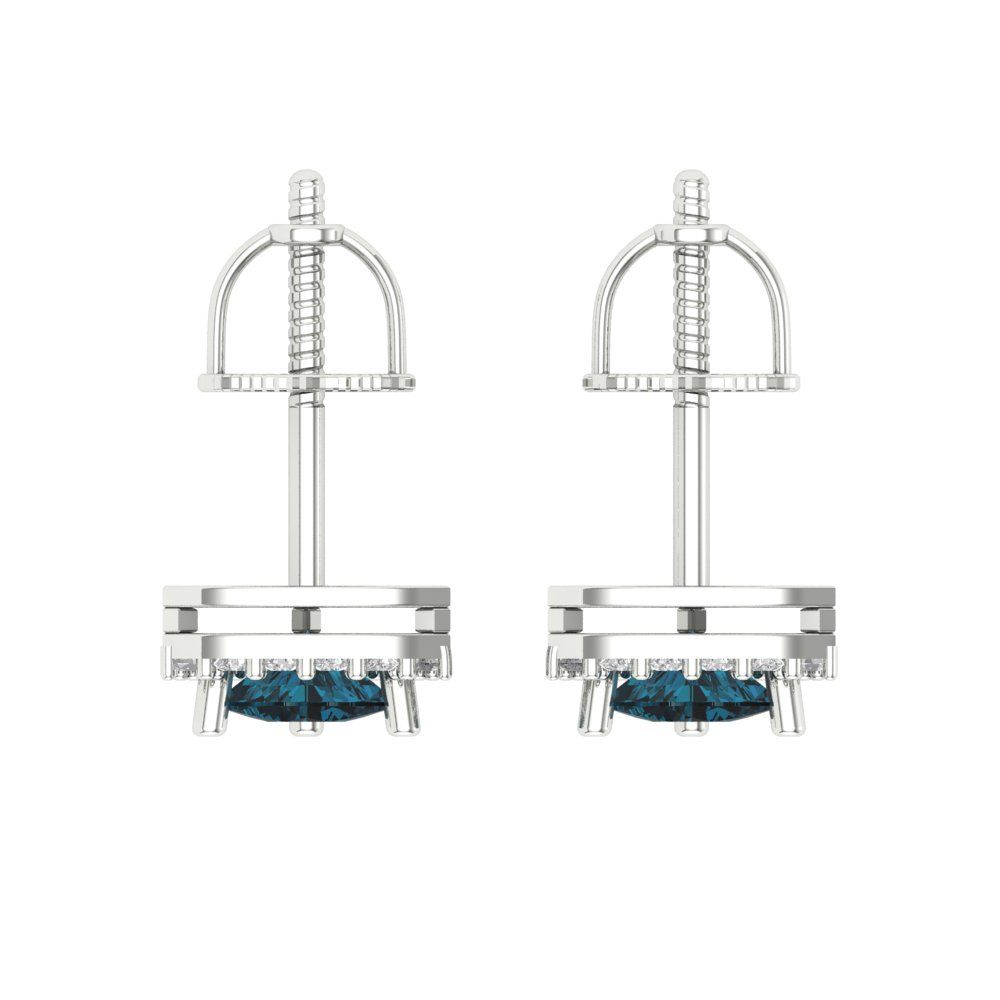 1.021 ctw London Blue Topaz Studs Earrings | 5mm  Triangle Cut White Gold Screw back | December Birthstone