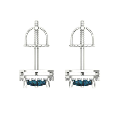 1.021 ctw London Blue Topaz Studs Earrings | 5mm  Triangle Cut White Gold Screw back | December Birthstone