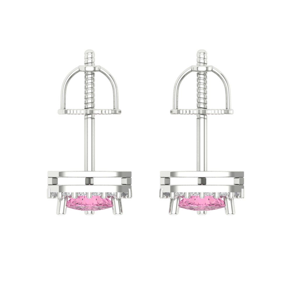 1.021 ctw Pink Zirconia Studs Earrings | 5mm  Triangle Cut White Gold Screw back | April Birthstone