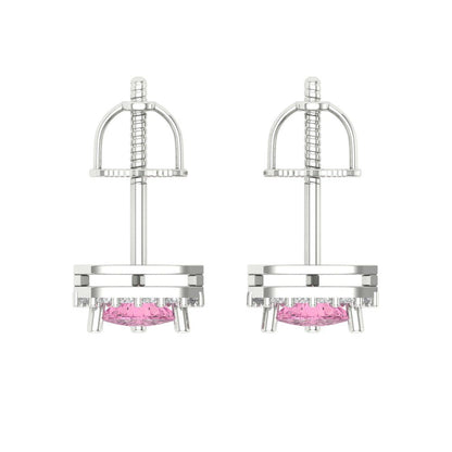 1.021 ctw Pink Zirconia Studs Earrings | 5mm  Triangle Cut White Gold Screw back | April Birthstone