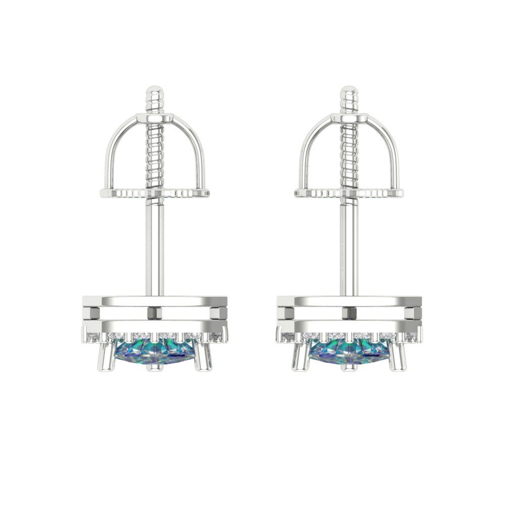 1.021 ctw Blue Moissanite Studs Earrings | 5mm  Triangle Cut White Gold Screw back | April Birthstone