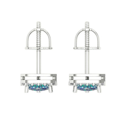 1.021 ctw Blue Moissanite Studs Earrings | 5mm  Triangle Cut White Gold Screw back | April Birthstone